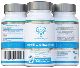 Ingrédients de Rhodiola & Ashwagandha 600mg sur l'emballage