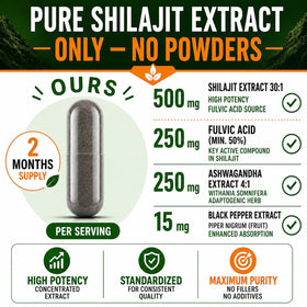 Ingrédients de Shilajit HCL sur une table