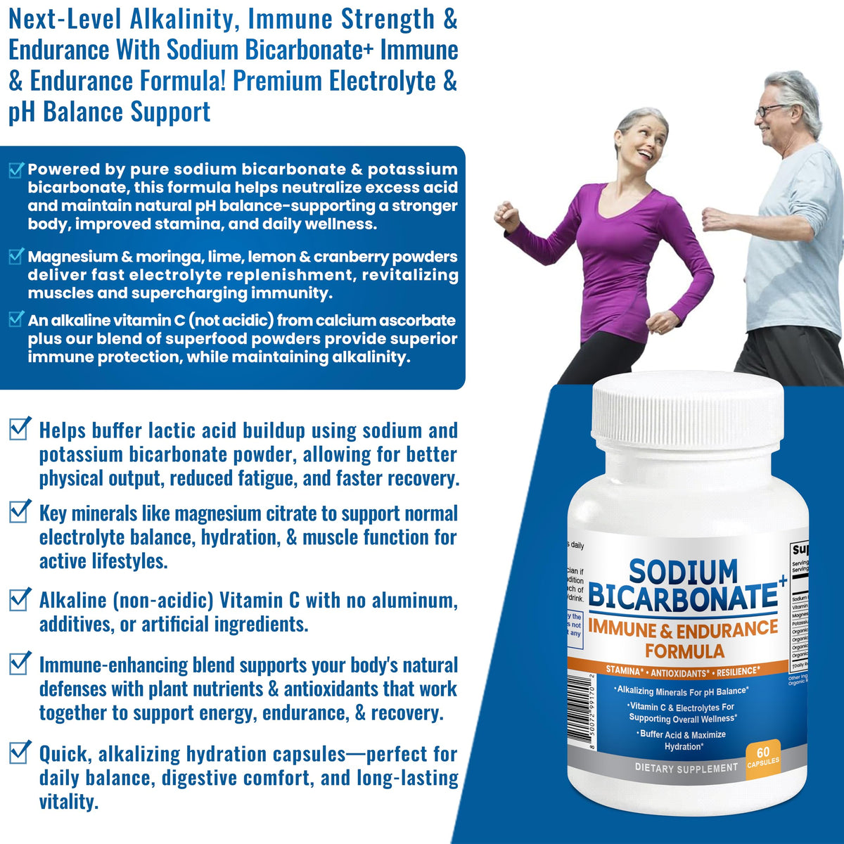 Ingrédients de Sodium Bicarbonate+: citron, lime, moringa, canneberge