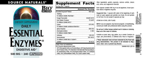 Ingrédients de Source Naturals Enzymes Essentielles 500mg