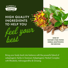 Ingrédients de Swanson Complex Rhodiola Ashwagandha