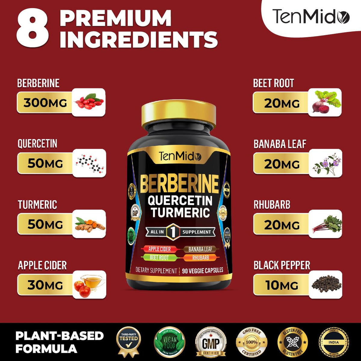 Ingrédients de Tenmido: quercétine, curcuma, betterave