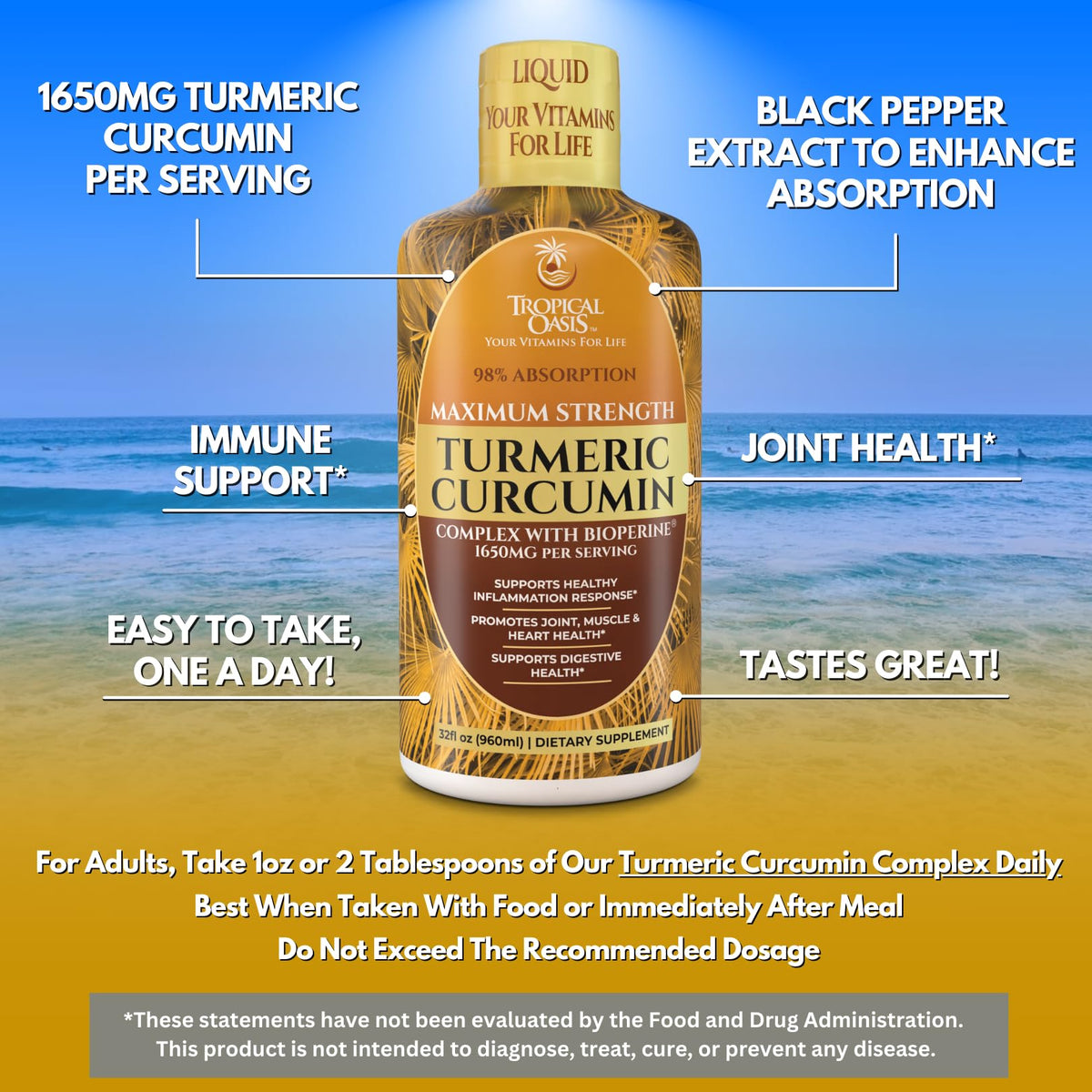 Ingrédients de Tropical Oasis Curcuma Liquide affichés sur l'étiquette