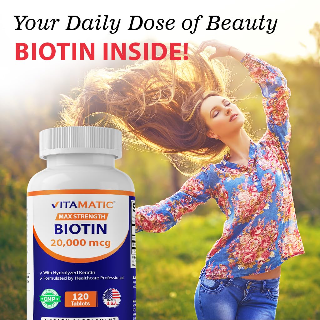 Ingrédients de Vitamatic Biotine 20 000 mcg affichés sur l'emballage