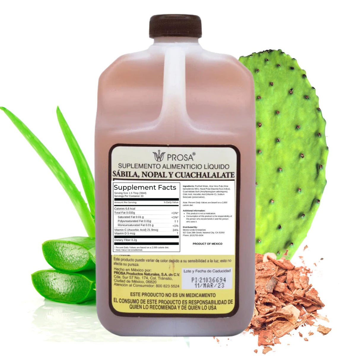 Ingrédients de YERBERO PROSA Aloe Vera 1L sur l'étiquette