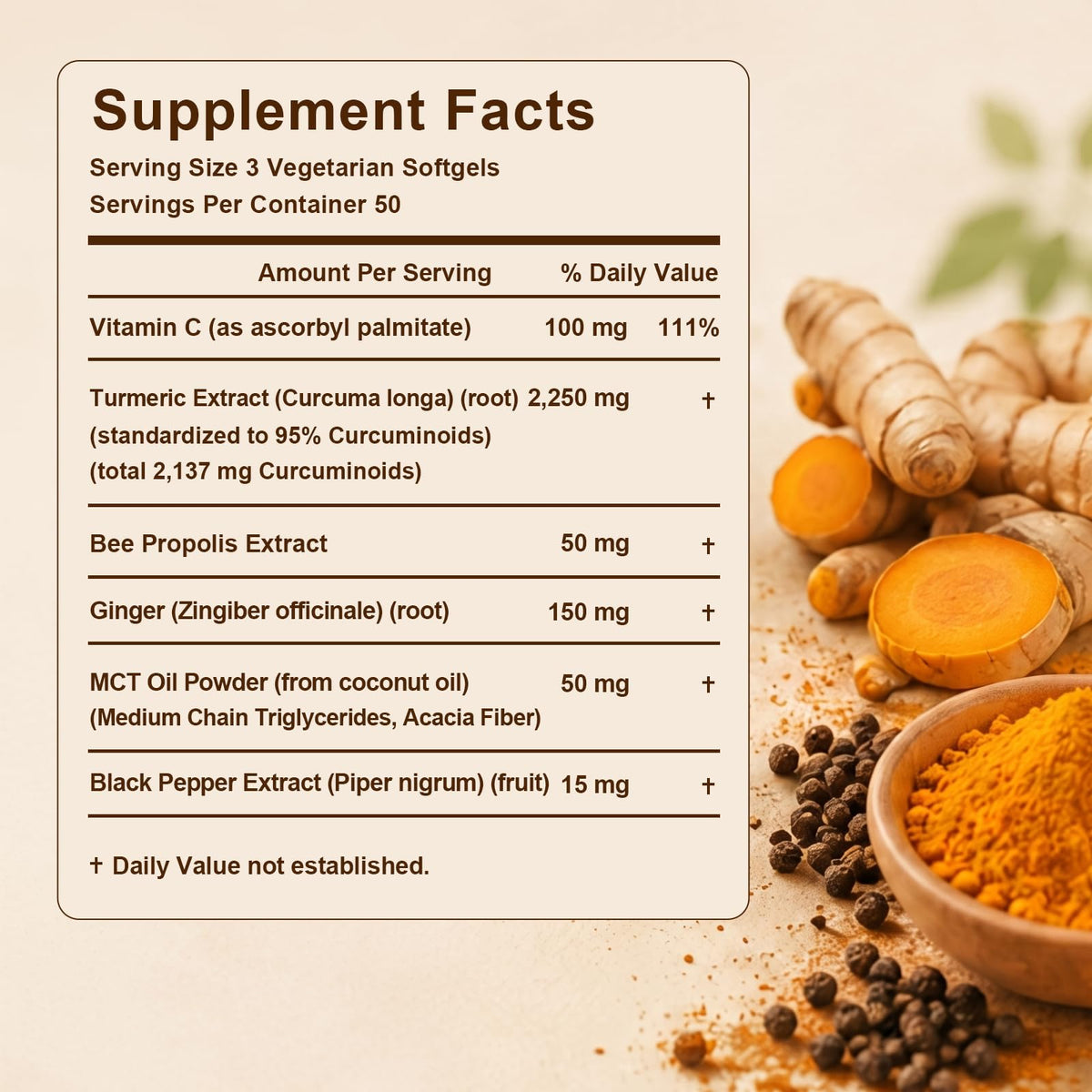 Ingrédients de ZIPINKJ Curcuma Curcumin sur une table