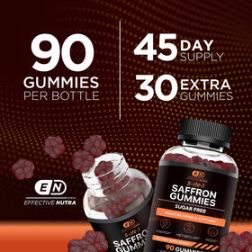 Ingrédients des bonbons au saffran Effective Nutra sur une surface avec des fruits