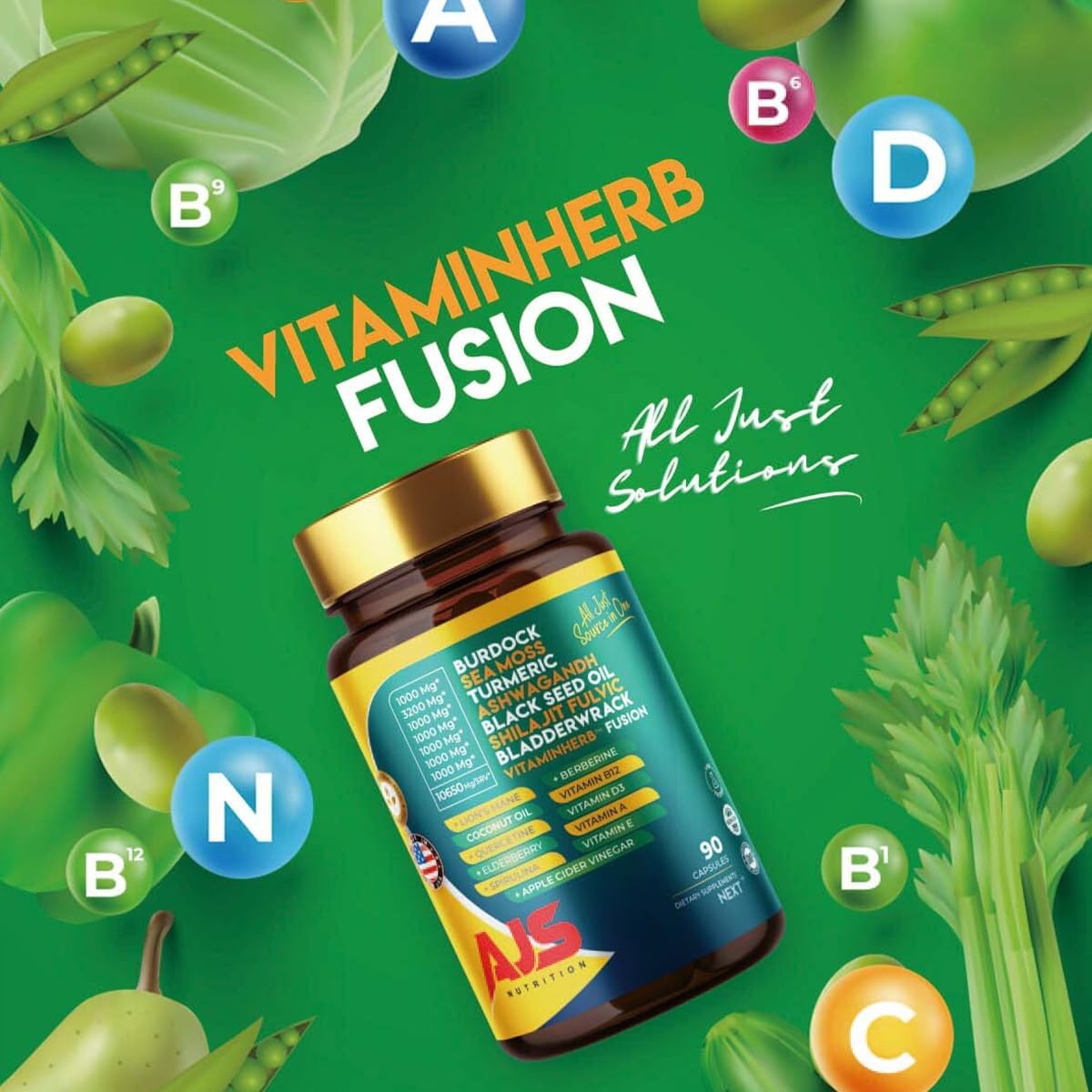 Ingrédients des capsules AJS Nutrition sur une table