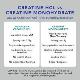 Ingrédients des capsules AMANDEAN Créatine HCl, Collagène et MSM