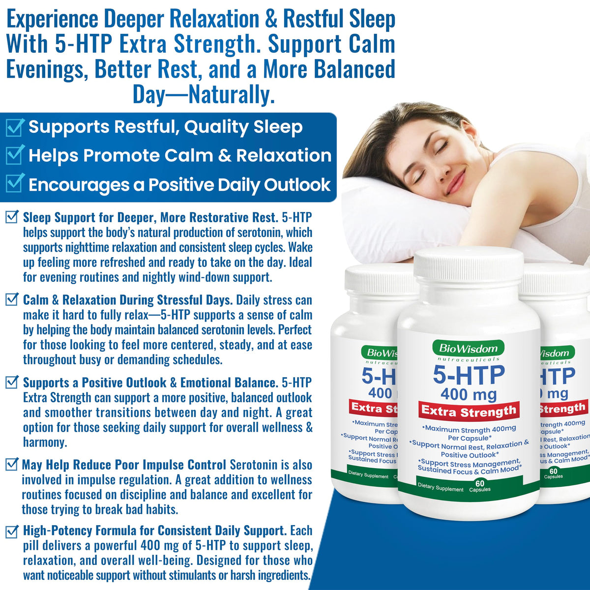 Ingrédients des capsules BioWisdom 5-HTP 400mg