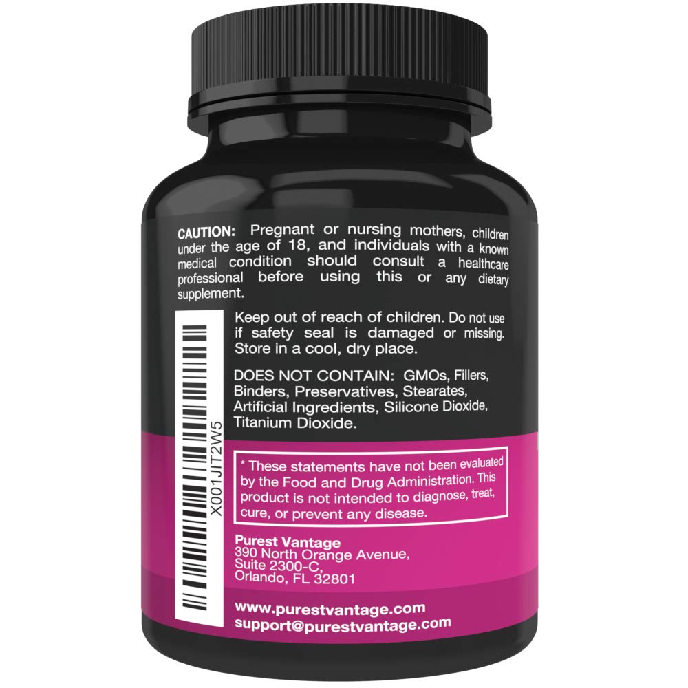 Ingredients des capsules D-Mannose 600mg Purest Vantage, étiquette