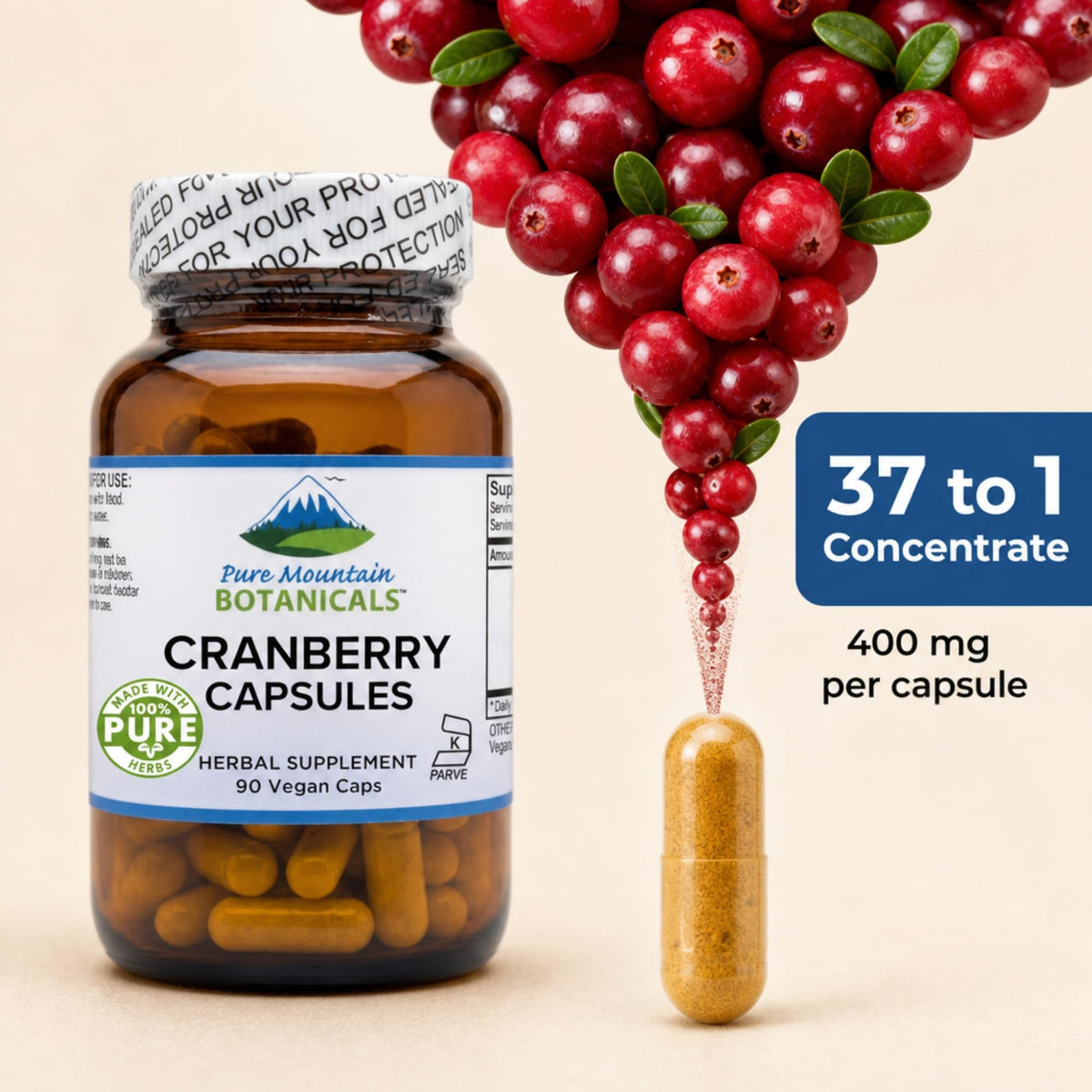 Ingrédients des capsules de canneberge Pure Mountain Botanicals