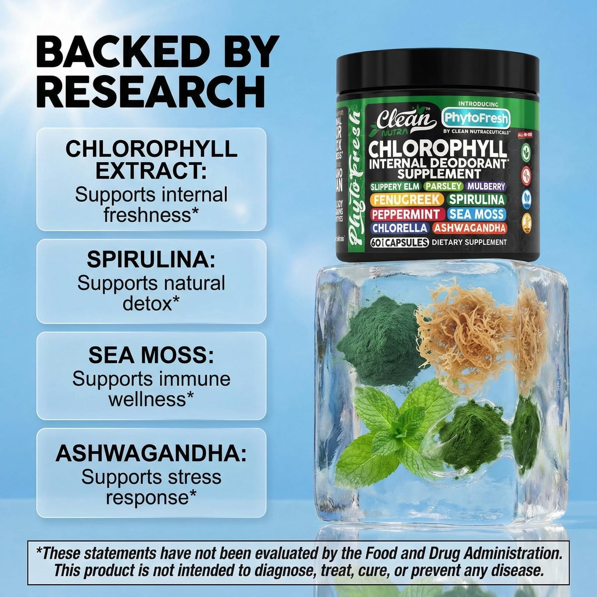 Ingrédients des capsules de chlorophylle Clean Nutraceuticals