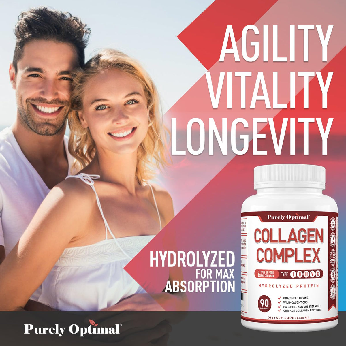 Ingrédients des capsules de collagène Purely Optimal sur l'étiquette