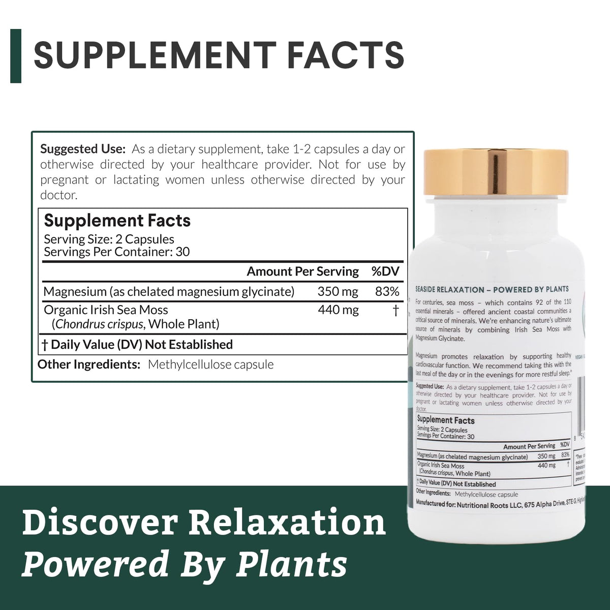 Ingrédients des capsules de magnésium glycinate Nutritional Roots