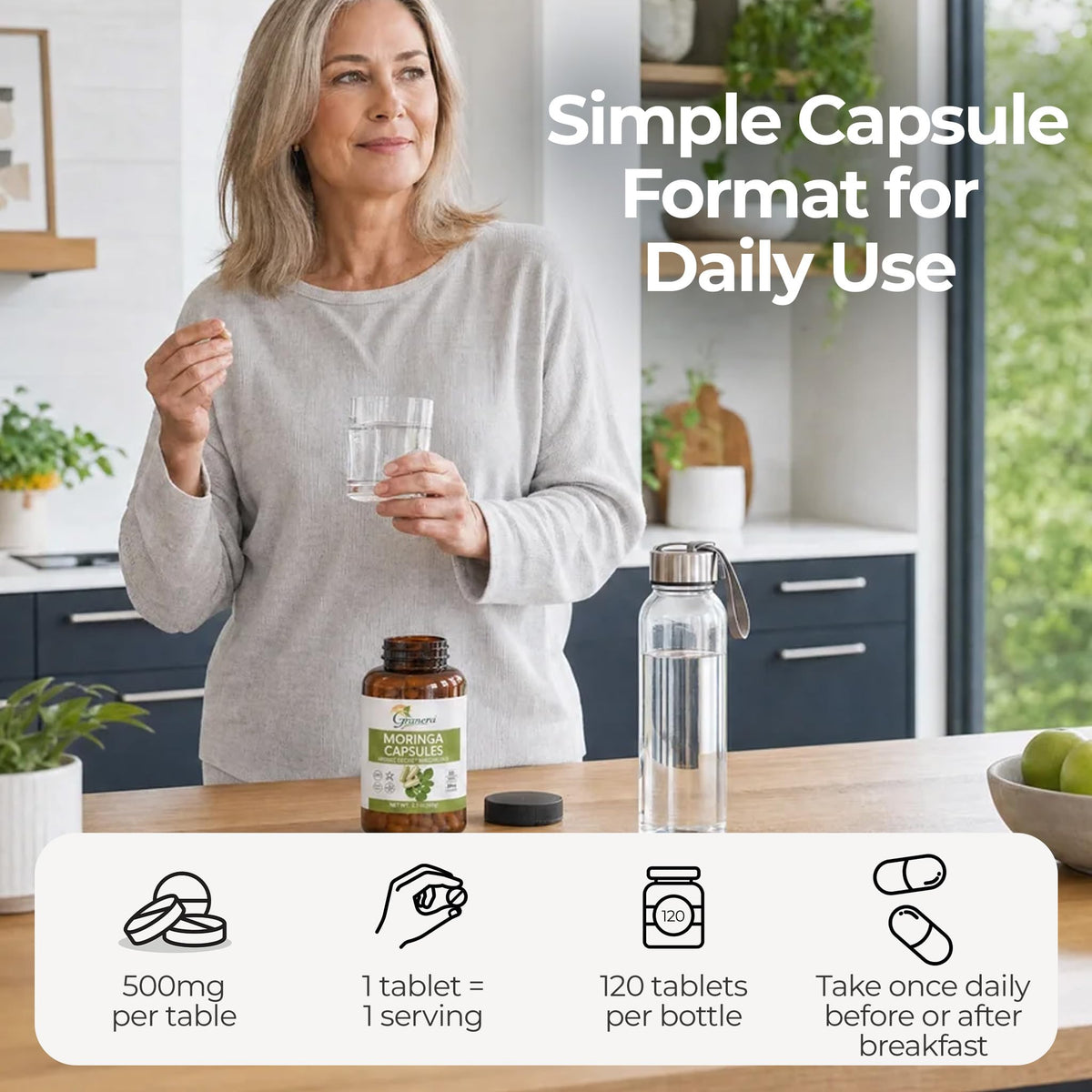 Ingrédients des capsules de moringa Grenera sur l'étiquette
