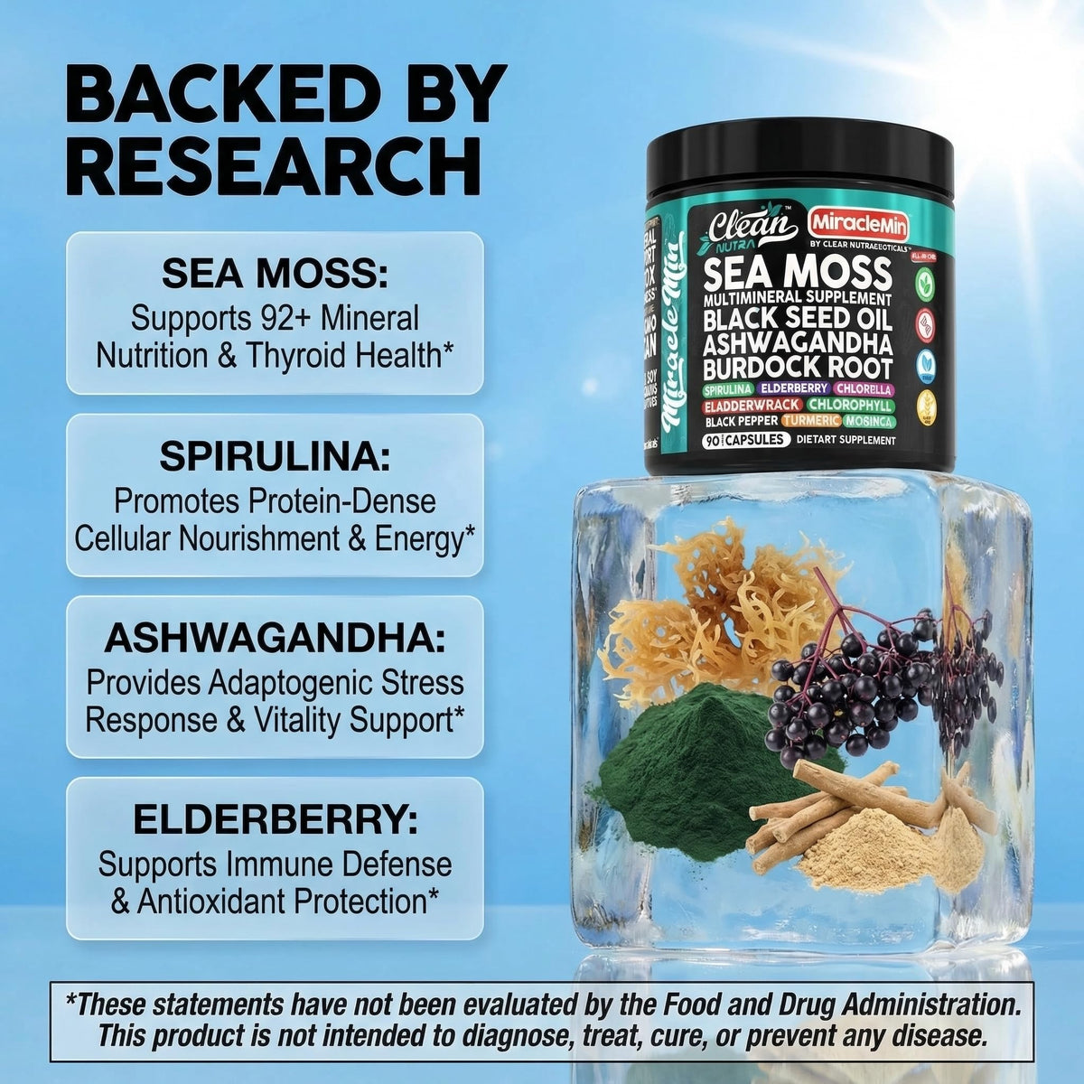 Ingrédients des capsules de mousse de mer bio Clean Nutraceuticals