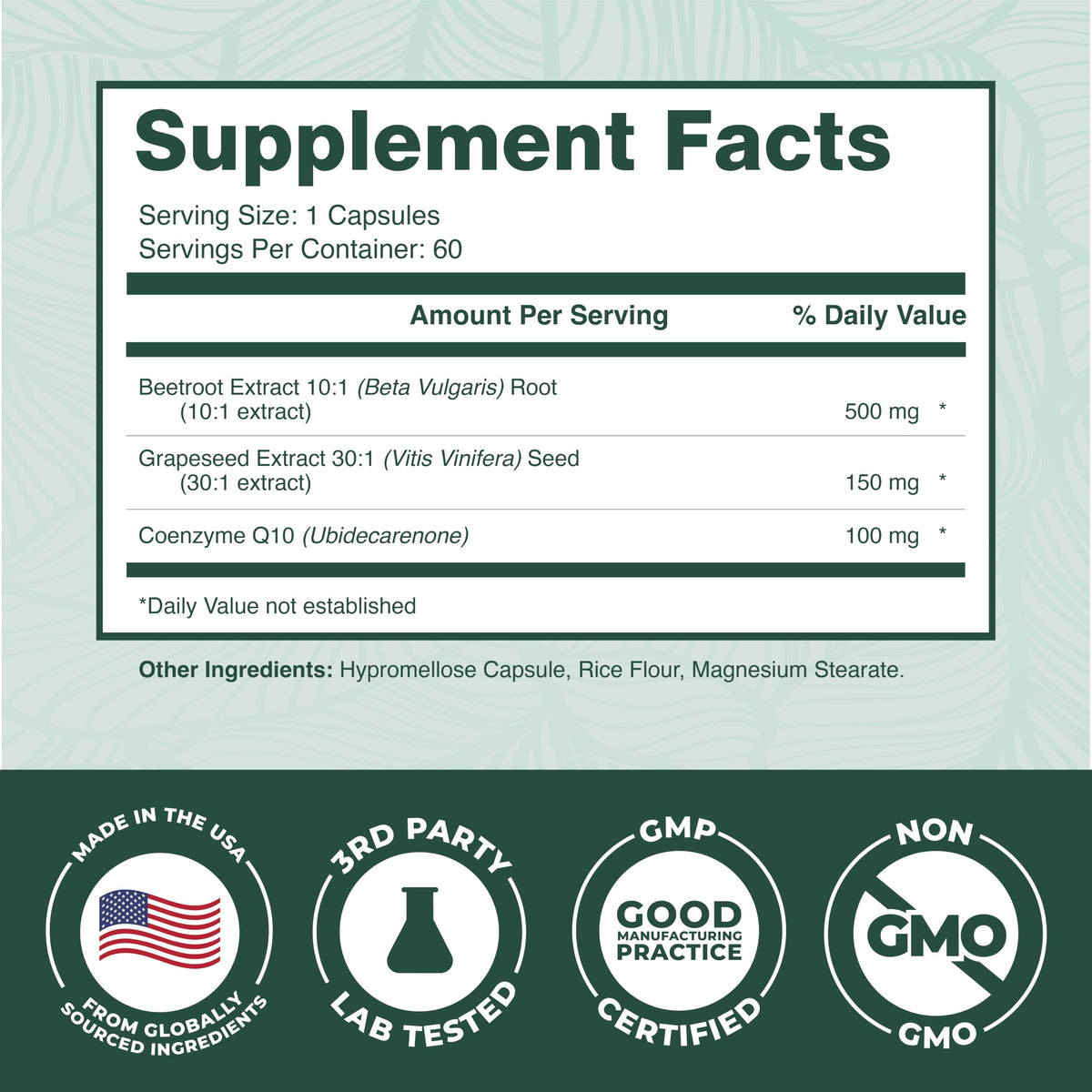 Ingrédients des capsules de racine de betterave PurePremium