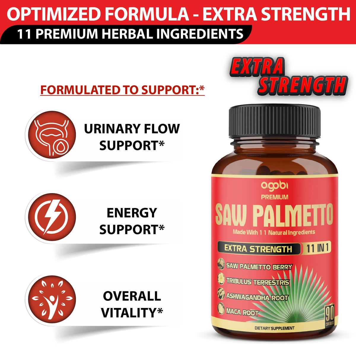Ingrédients des capsules de Saw Palmetto Agobi sur l'étiquette