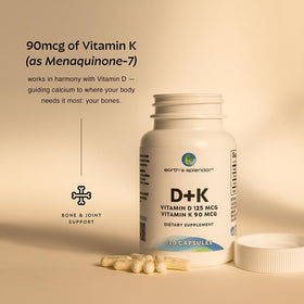 Ingrédients des capsules de Vitamine D3 K2 d'Earth's Splendor