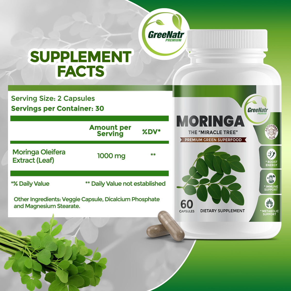 Ingrédients des capsules GreeNatr Moringa Oleifera