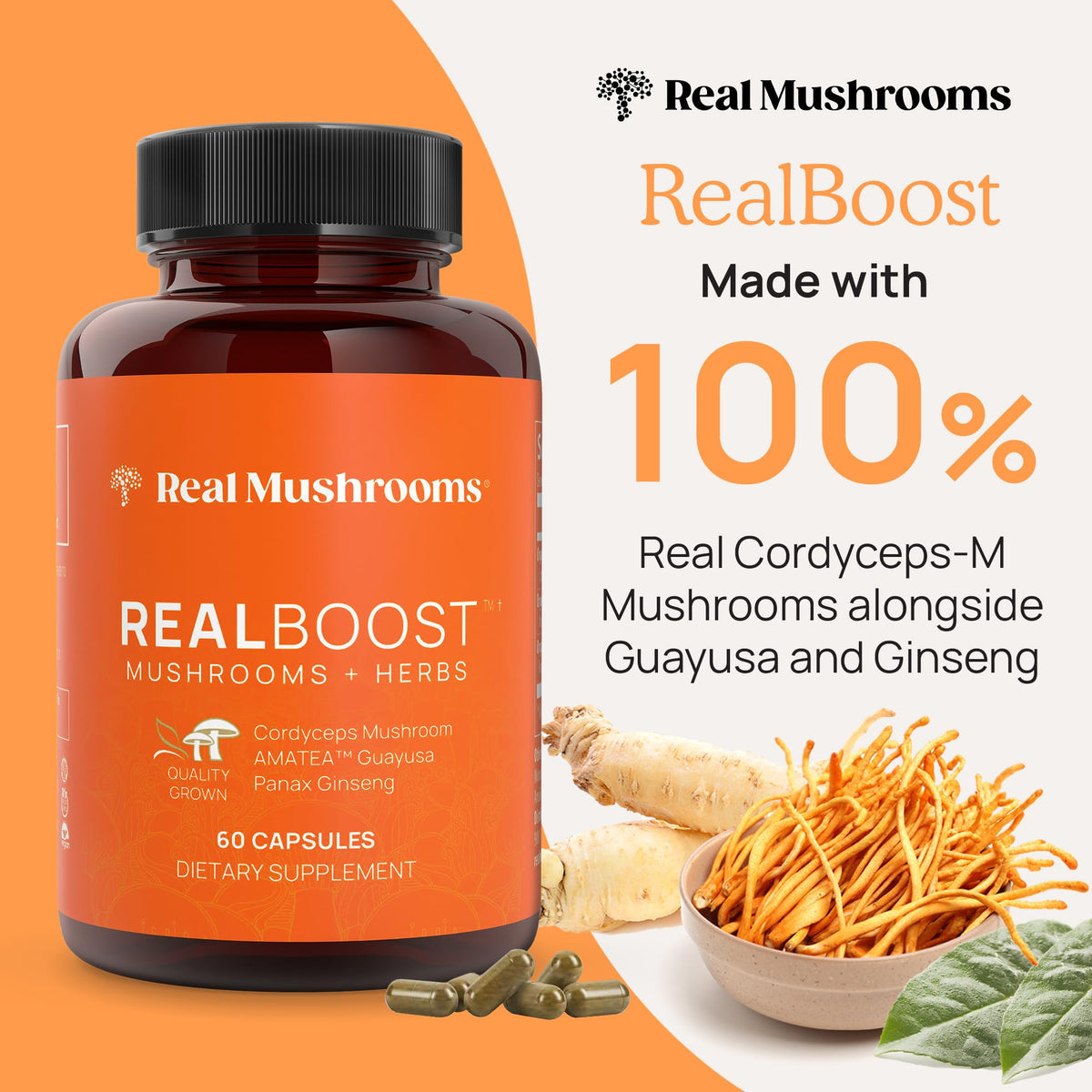Ingrédients des capsules Real Mushrooms sur l'étiquette