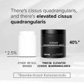 Ingrédients des capsules Toniiq Cissus Quadrangularis sur fond blanc