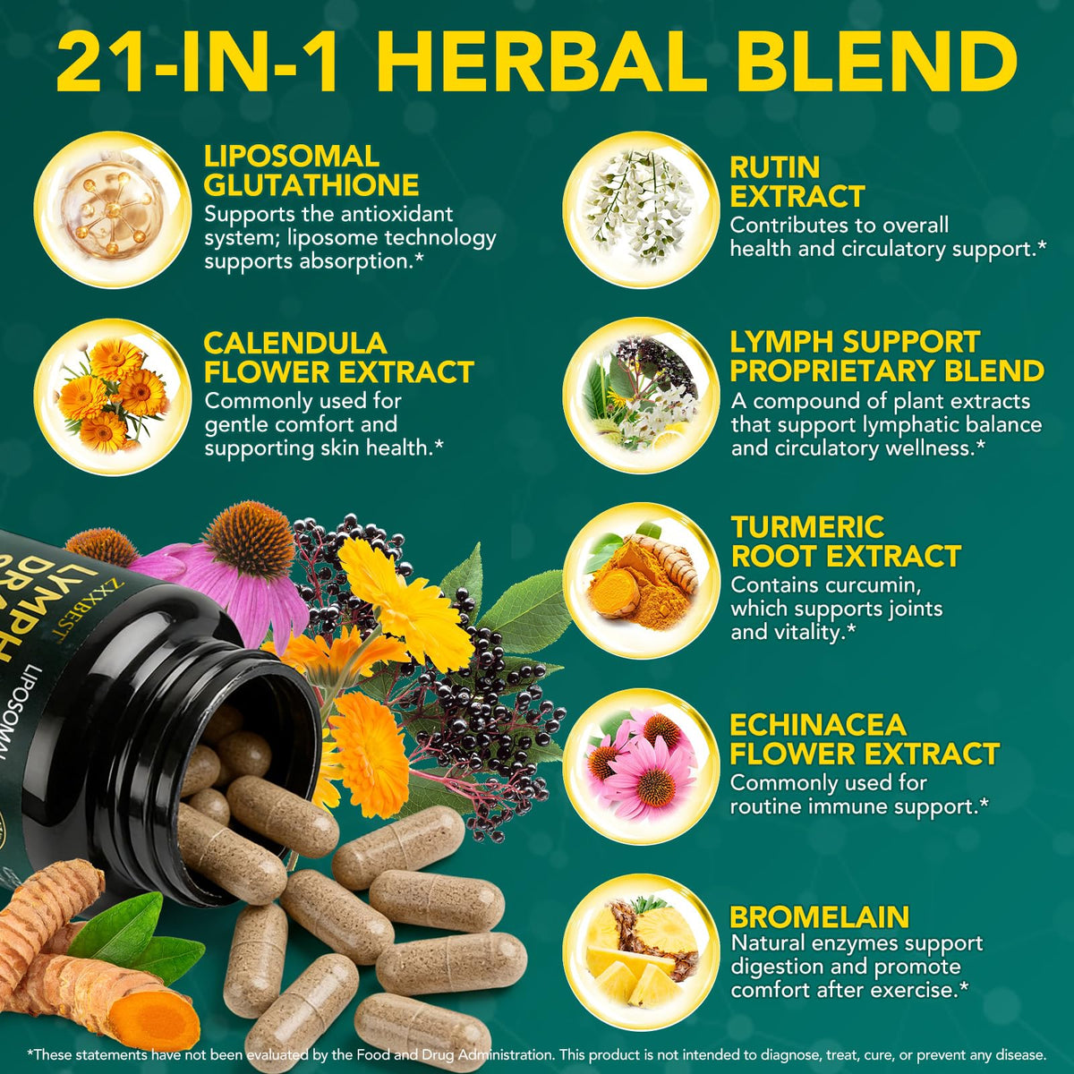 Ingrédients des capsules ZXXBEST Drainage Lymphatique