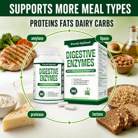 Ingrédients des compléments alimentaires multi-enzymes Purely Optimal sur une table