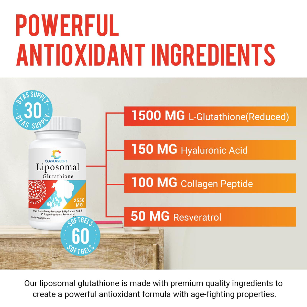 Ingrédients des gélules de Glutathion Liposomal CORPORALIGHT