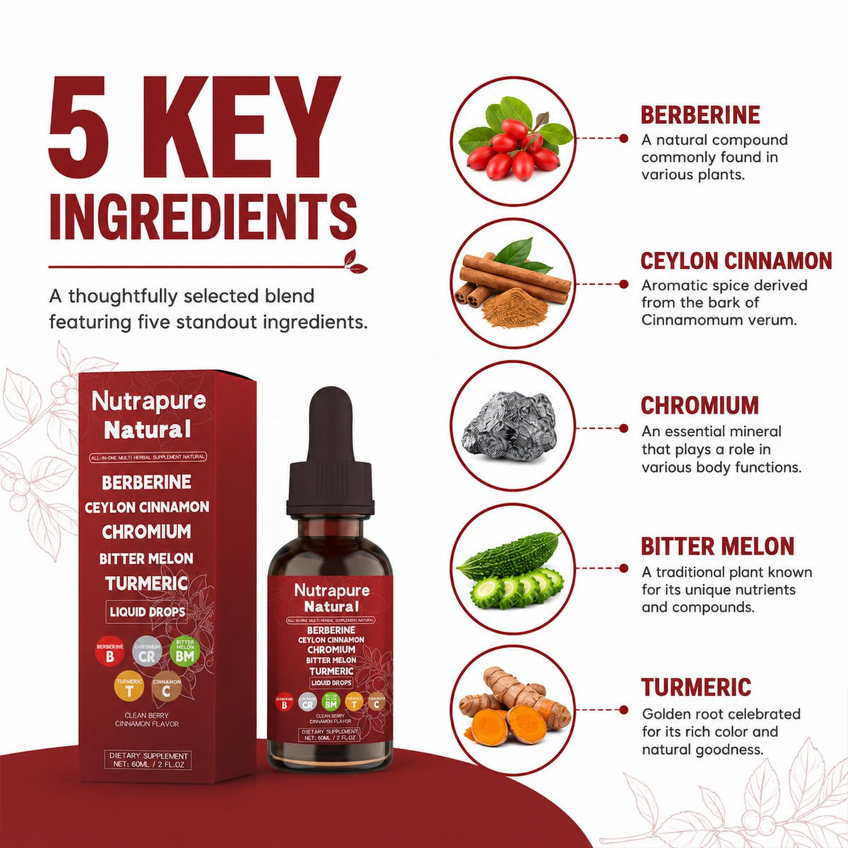 Ingrédients des Gouttes de Berbérine Nutrapure sur une table