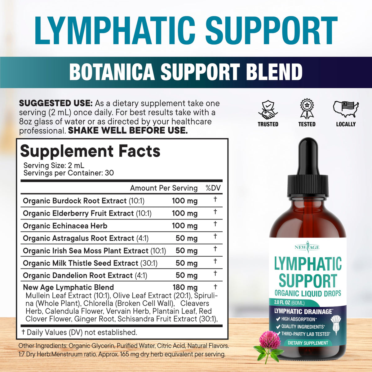 Ingrédients des Gouttes de Drainage Lymphatique Bio NEW AGE