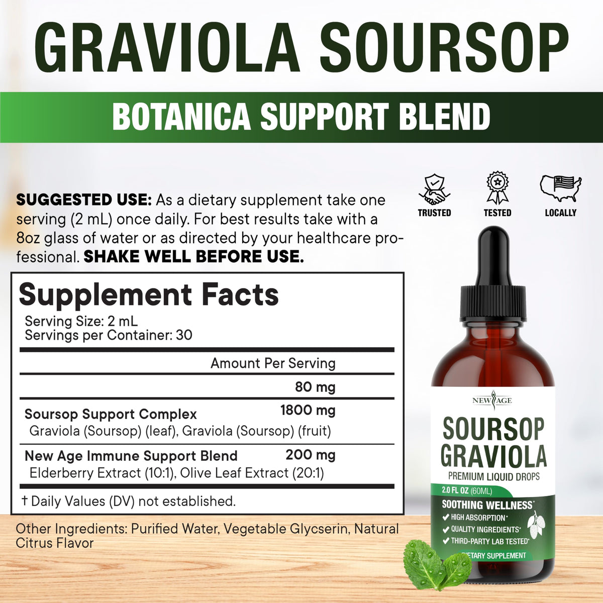 Ingrédients des Gouttes de Graviola NEW AGE sur étiquette