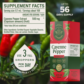 Ingrédients des gouttes de poivre de cayenne HERBAMAMA sur l'étiquette