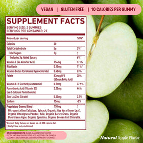 Ingrédients des gummies 8G Supergreens sur une table