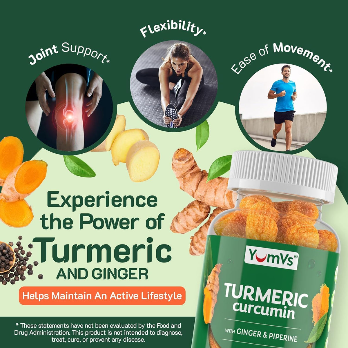 Ingrédients des gummies au curcuma et gingembre de YUM-V'S