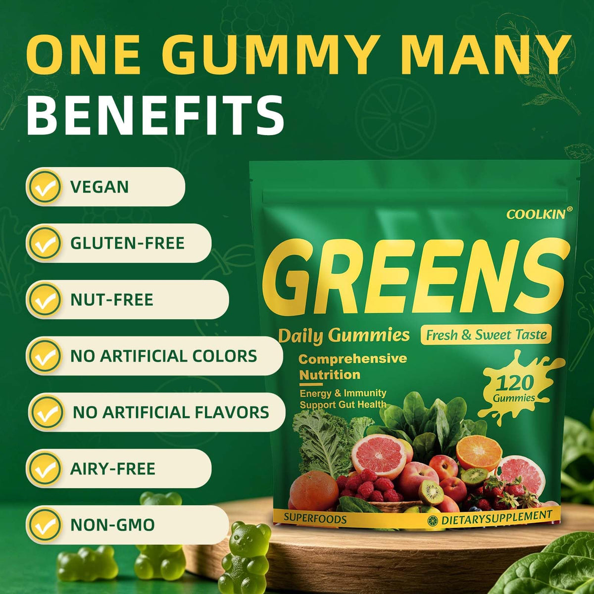 Ingrédients des gummies COOLKIN Super Greens