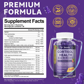 Ingrédients des gummies Cortisol Totaria sur une table
