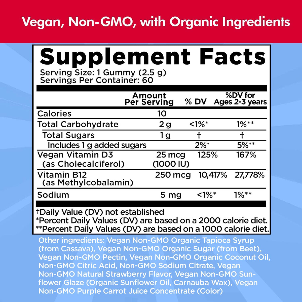 Ingrédients des gummies D3 + B12 Vegan Doctor Danielle