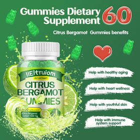 Ingrédients des gummies de bergamote citrus IIEltruiom sur fond blanc