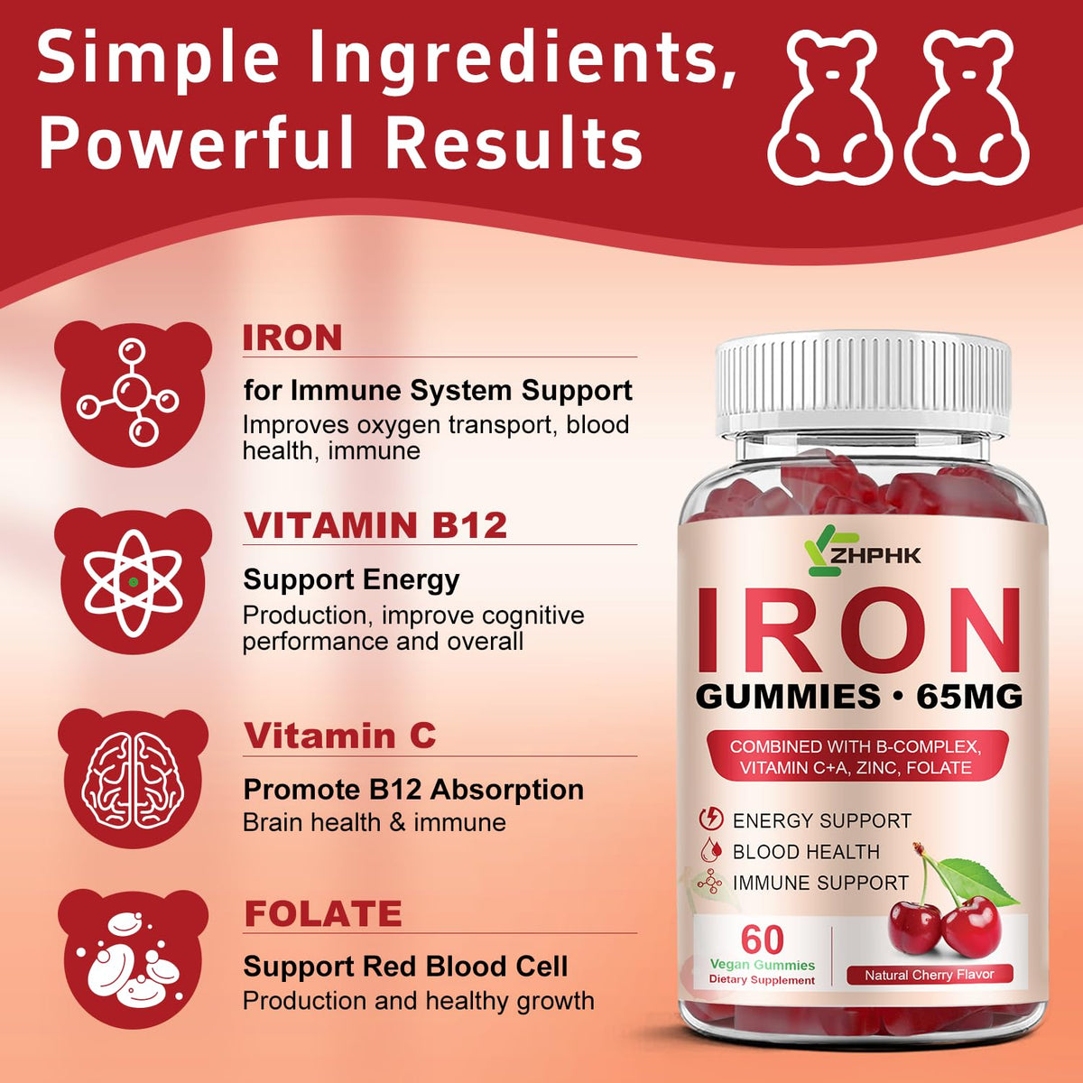 Ingrédients des Gummies de Fer ZHPHK sur l'étiquette