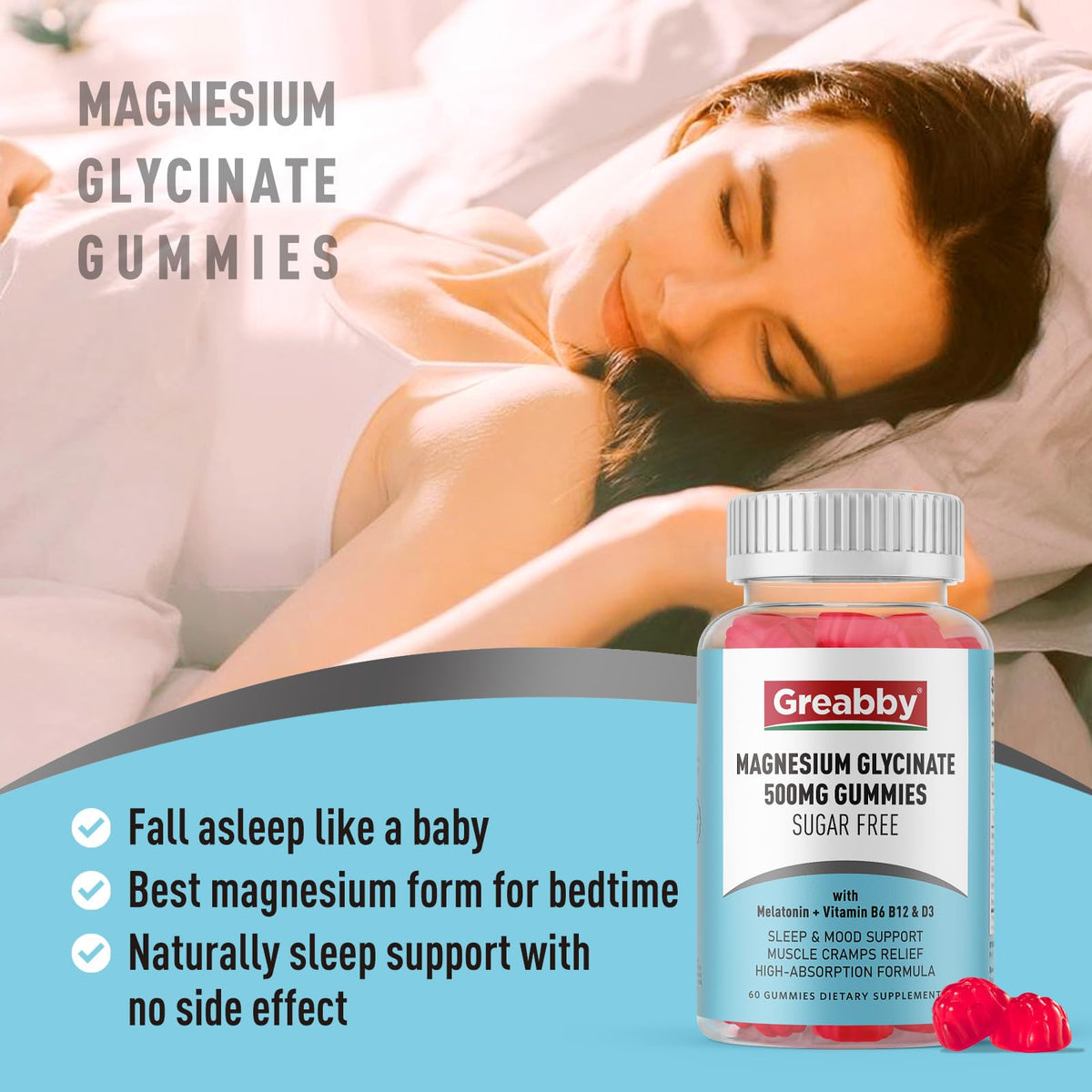Ingrédients des gummies de glycinate de magnésium GREABBY