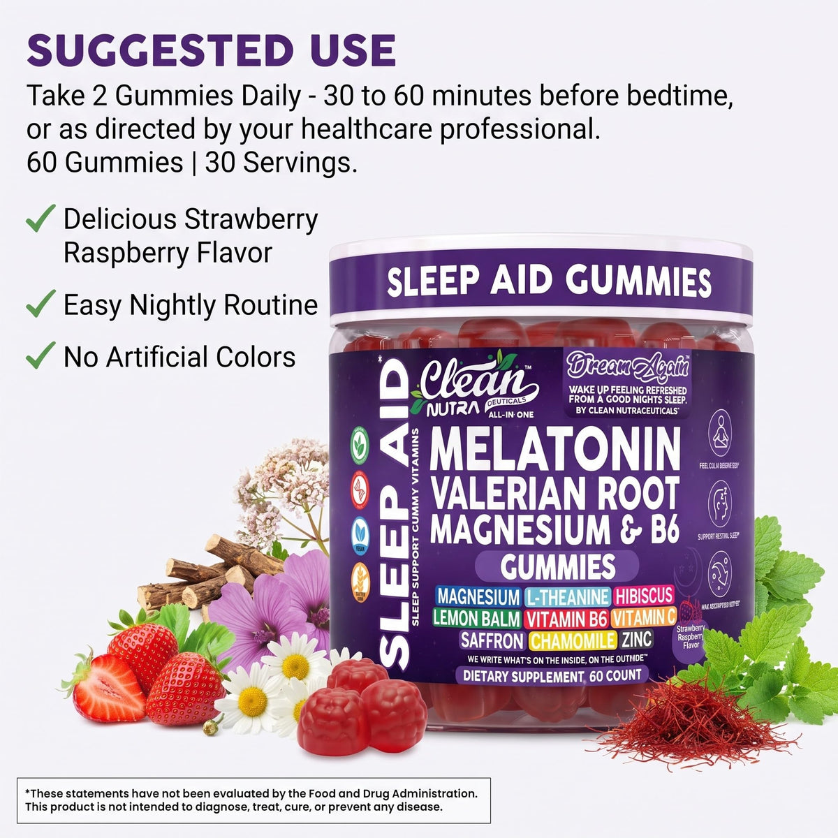 Ingrédients des gummies de Mélatonine 10mg Clean Nutraceuticals