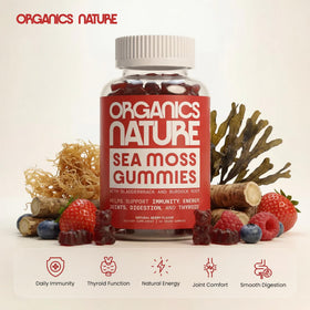 Ingrédients des gummies de mousse d'Irlande ORGANICS NATURE sur fond blanc