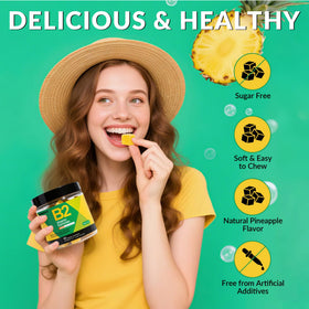 Ingrédients des gummies de riboflavine VitalityPeak sur fond blanc