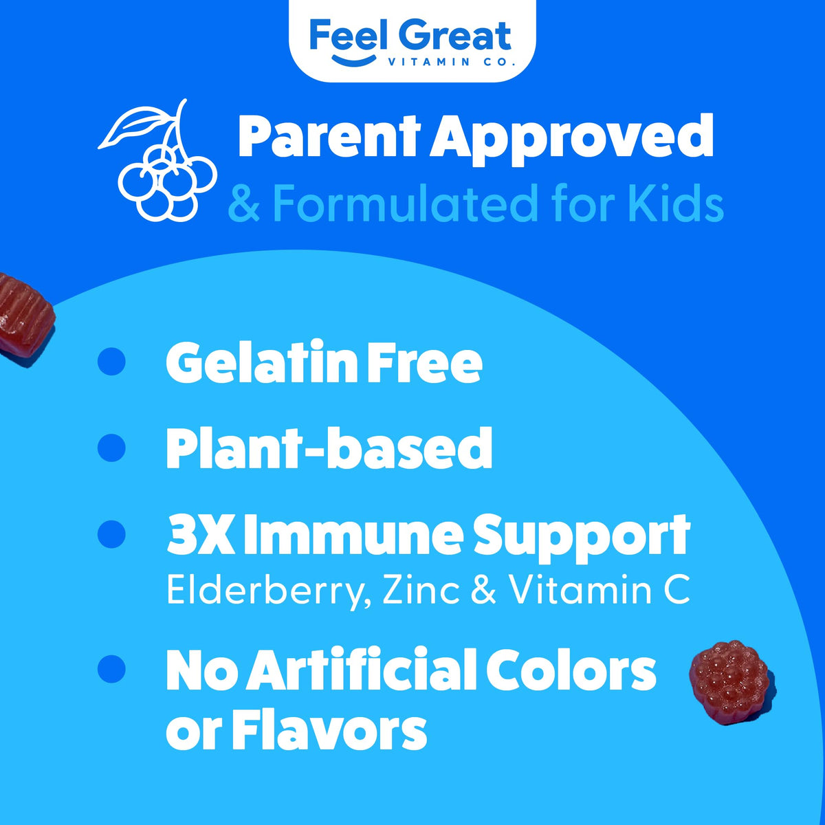 Ingrédients des gummies de sureau pour enfants, affichage des valeurs nutritionnelles