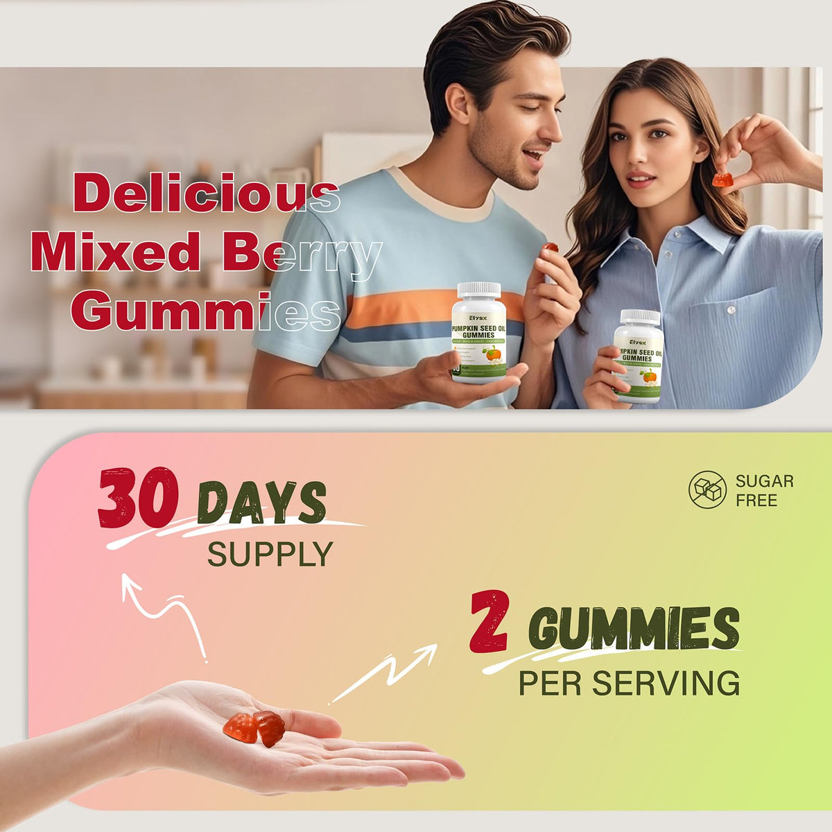 Ingrédients des gummies Elysx à l'huile de pépin de citrouille et saw palmetto