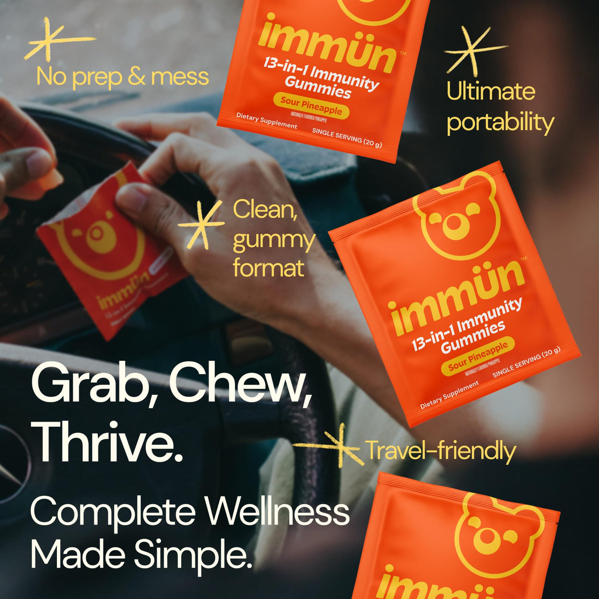 Ingrédients des gummies Grüns, affichage sur une table