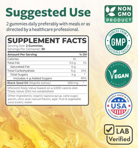 Ingrédients des gummies Healths Harmony huile de nigelle