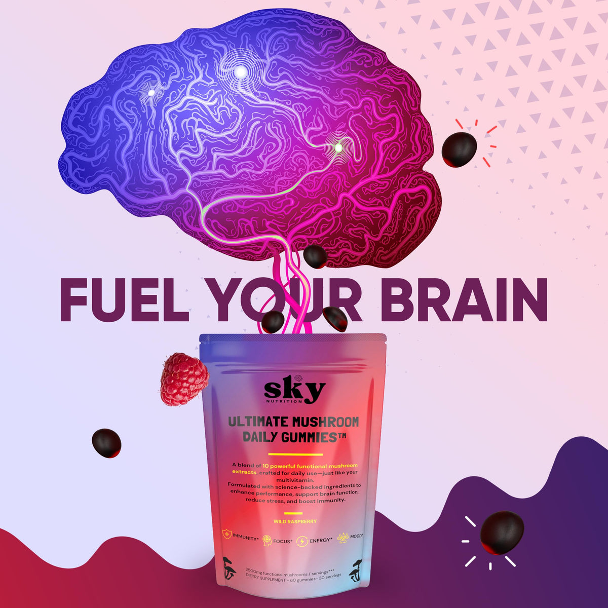 Ingrédients des gummies SkyNutrition, affichés sur l'emballage